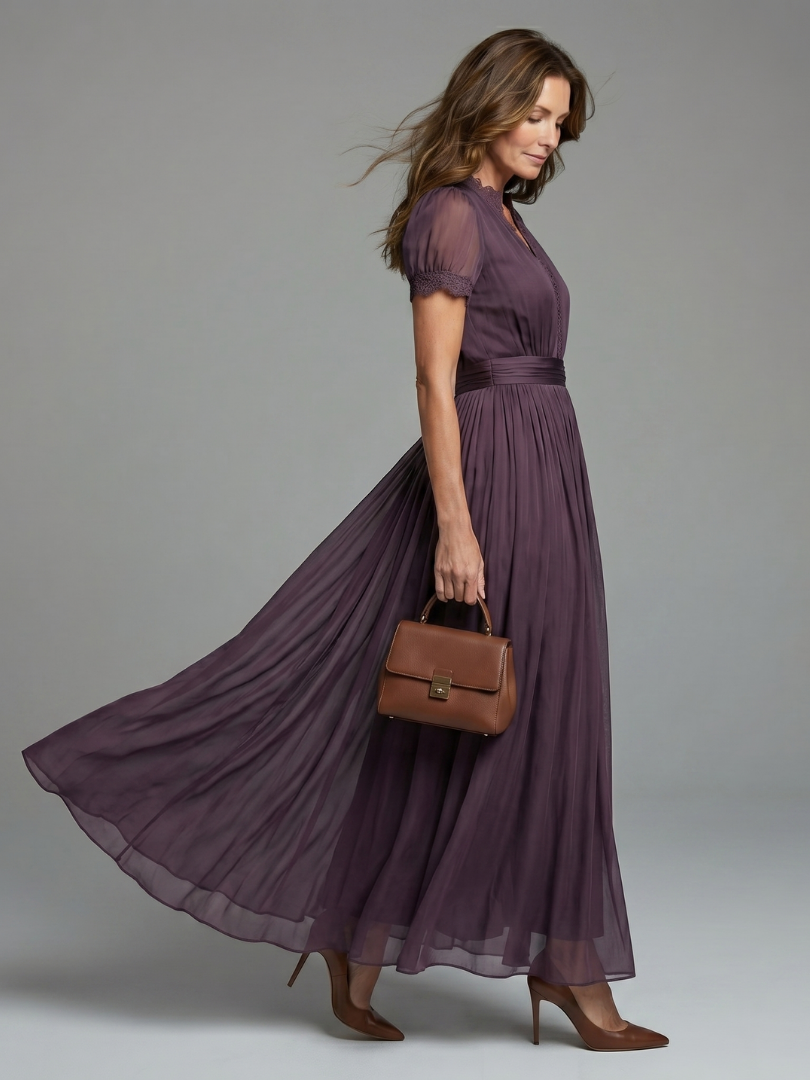 Elia | Vestido Maxi con Escote en Llave y Cintura Fruncida