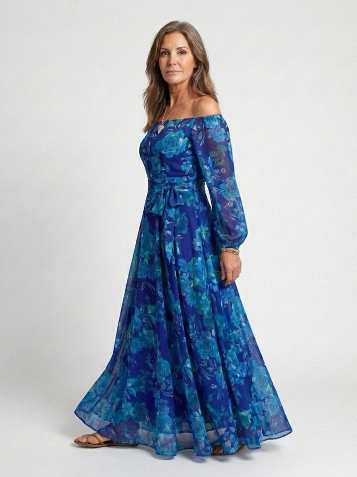 Ellis & Johnson™ | Vestido Maxi Floral con Hombros Al Descubierto