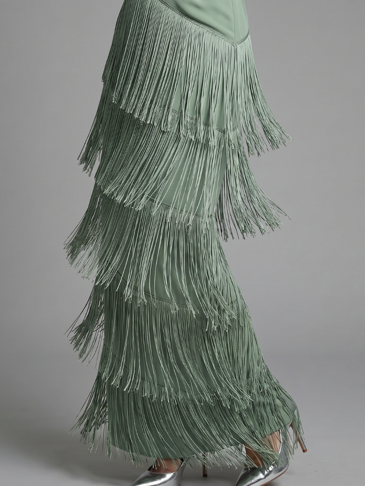 Samara | Vestido Midi de Manga Larga con Flecos Suaves
