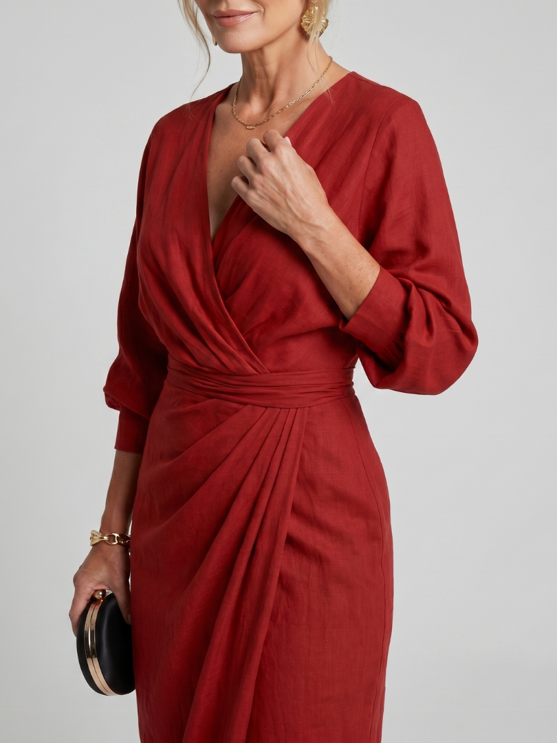 Fábula | Vestido Midi de Manga Larga con Cuerpo Envolvente
