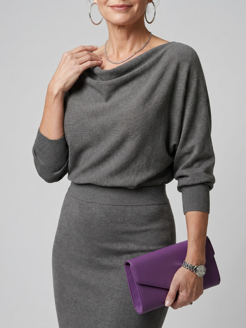 Romy | Vestido Midi Ceñido con Escote Drapado
