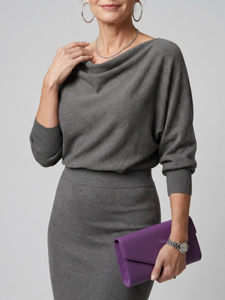Romy | Vestido Midi Ceñido con Escote Drapado