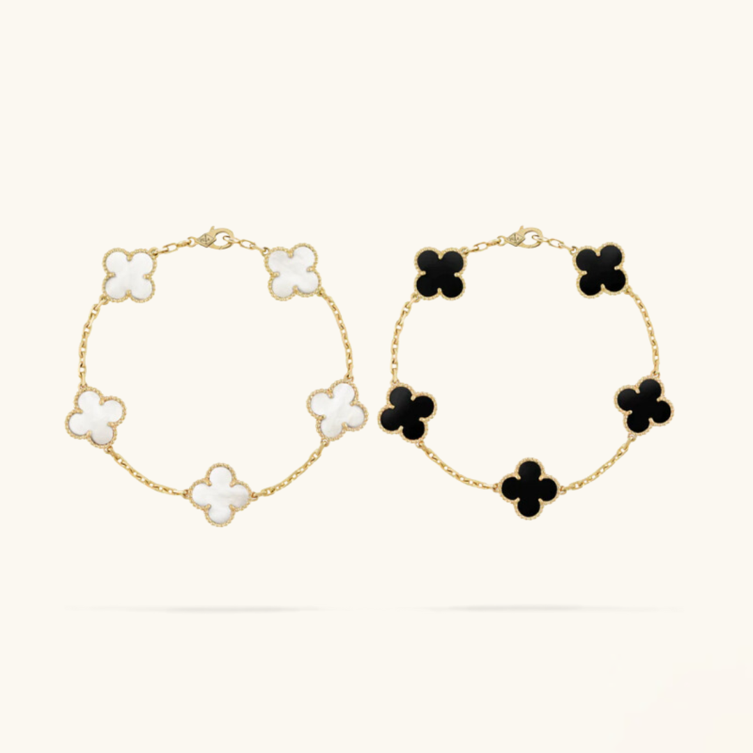 Juego de Pulseras de Trébol de 2 Piezas - Negro y Blanco