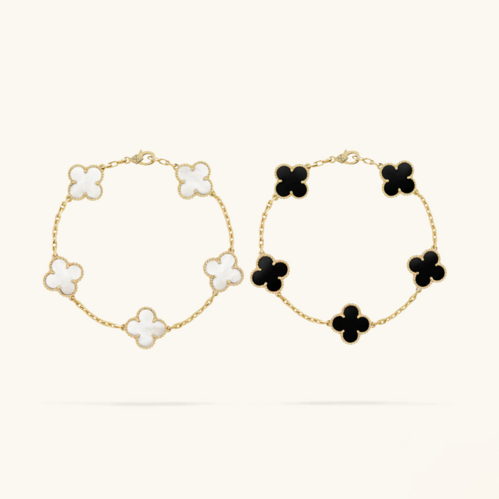 Juego de Pulseras de Trébol de 2 Piezas - Negro y Blanco