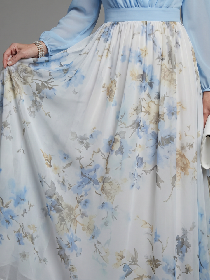 Augusta | Vestido Maxi Floral de Cuerpo Transparente con Escote en V