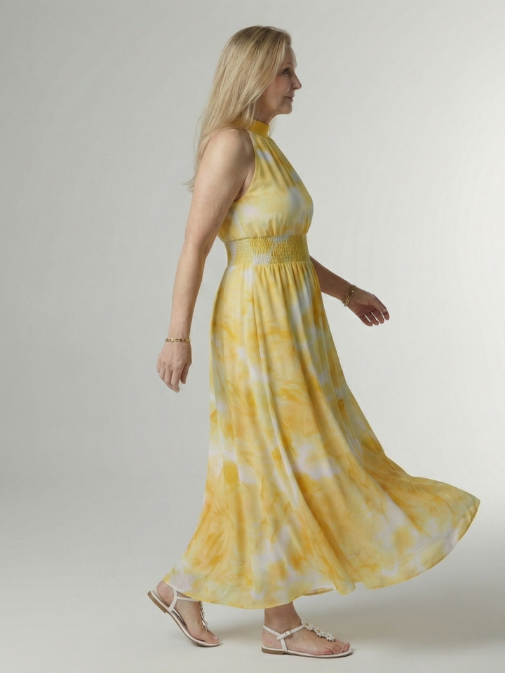 Sylin | Vestido Midi con Cuello Halter Arrugado