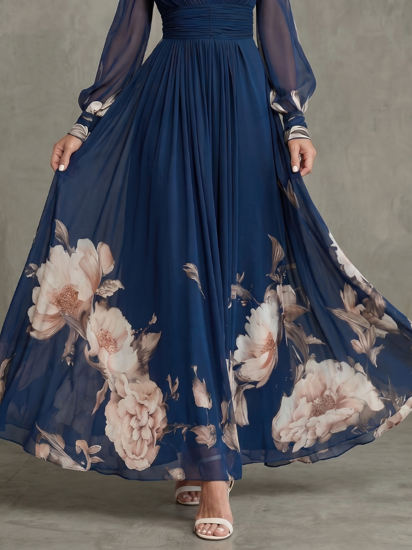 Ziva | Vestido Maxi con Mangas Plisadas y Transparentes
