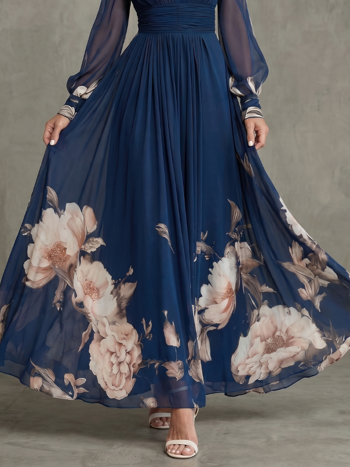 Ziva | Vestido Maxi con Mangas Plisadas y Transparentes