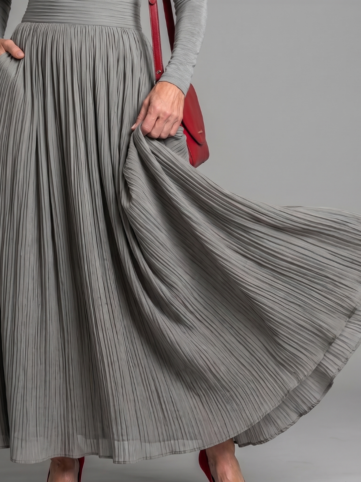 Lana | Vestido Midi de Cuello Alto y Manga Larga con Cintura Ajustada