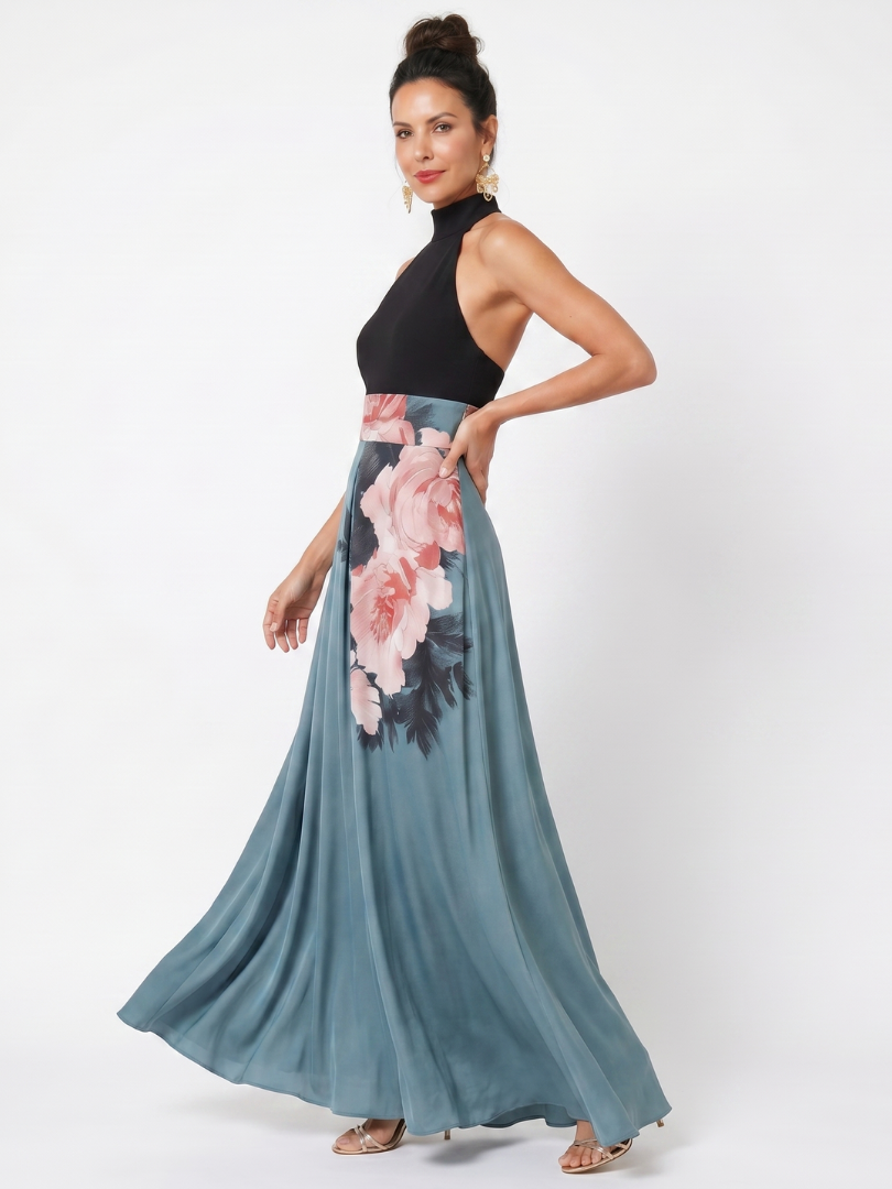 Olympas | Vestido Maxi Floral con Cuerpo Halter