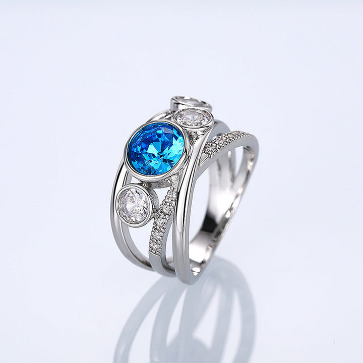 Anillo de Declaración con Piedra Azul Plateada