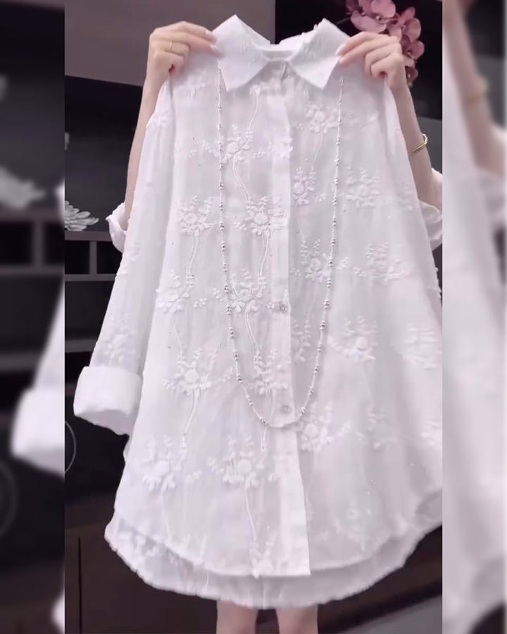 Annalise™ | Camisa Floral de Color Sólido con Hombros Caídos
