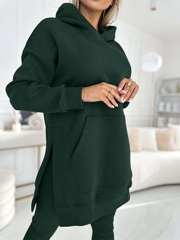 Conjunto de Sudadera Sólida en Color Sienna y Leggings Forrados