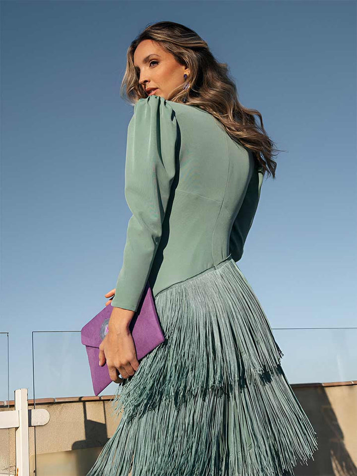 Vestido con Flecos en Salvia