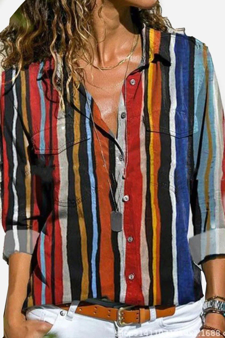 Maya | Camisa de Mujer a Rayas Coloridas con Botones y Manga Larga