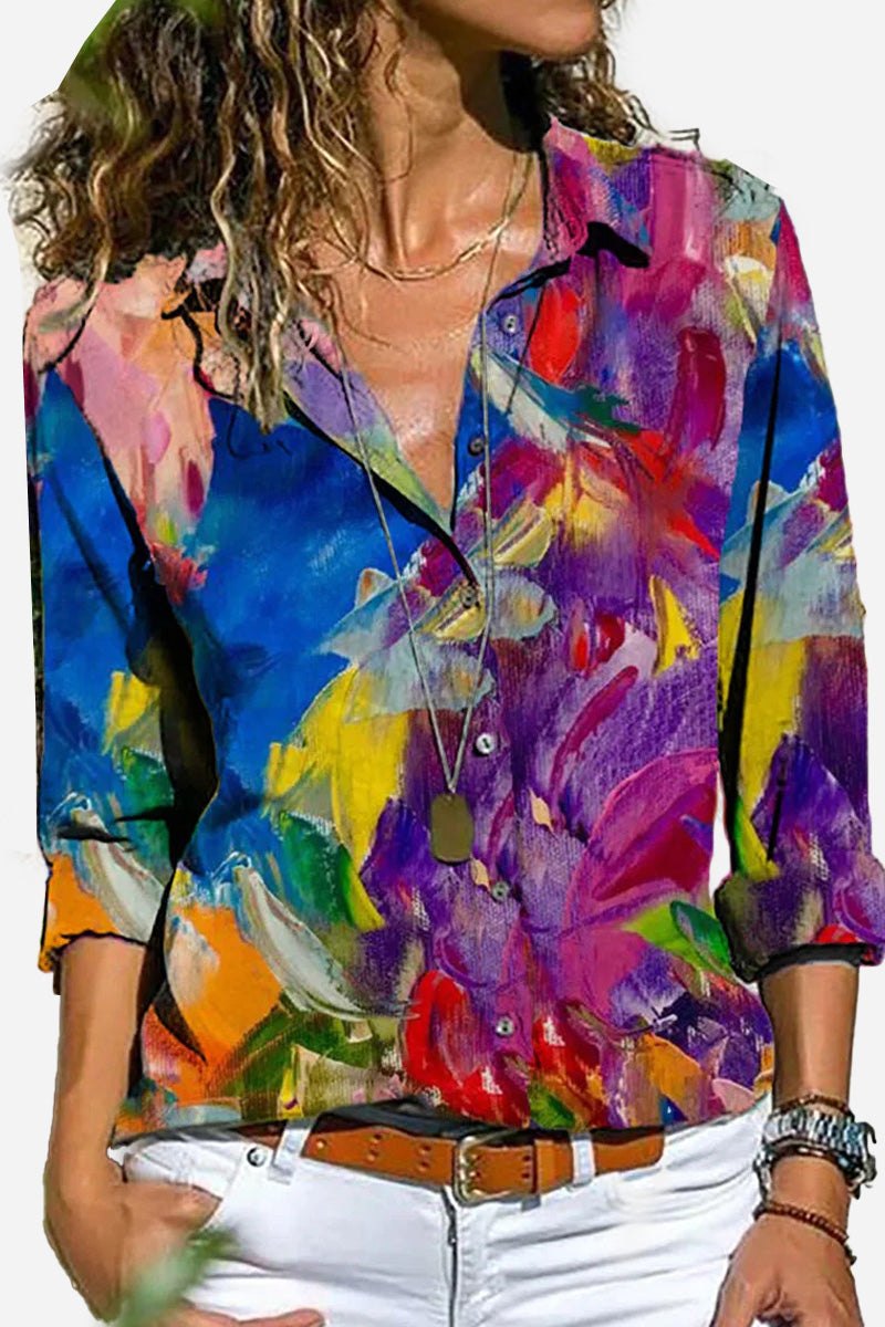 Maya | Camisa de Mujer a Rayas Coloridas con Botones y Manga Larga