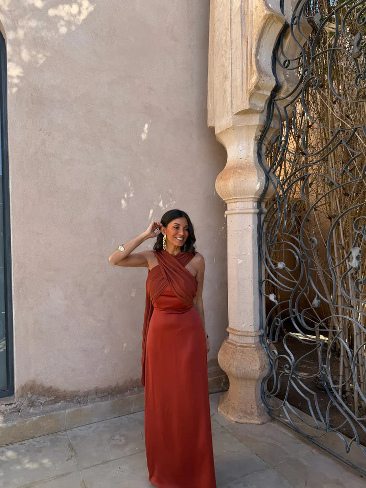 Noa | Vestido Vintage Liso con Lazo y Cintura Alta