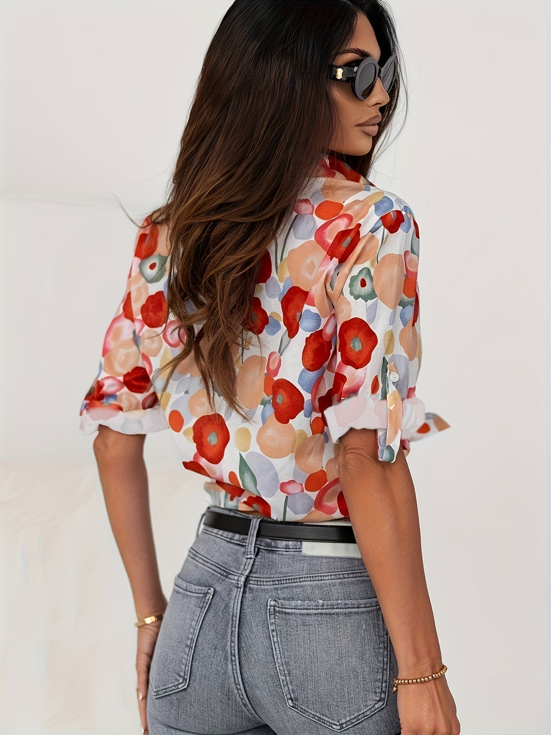 Poppy | Blusa de Manga Larga con Botones y Estampado Floral para Damas