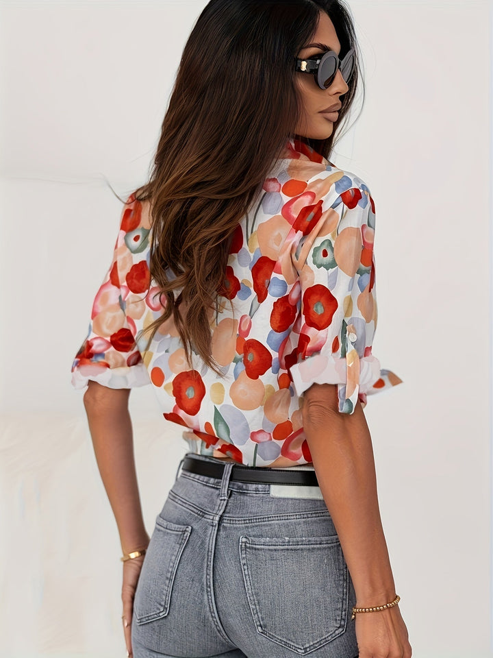 Poppy | Blusa de Manga Larga con Botones y Estampado Floral para Damas