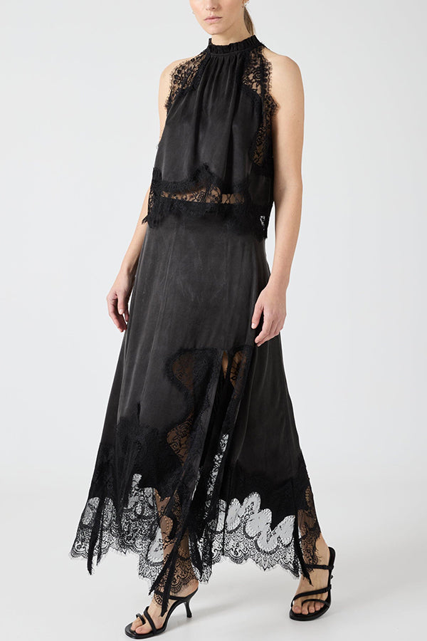 Conjunto de Top de Encaje Plisado Isabella + Falda de Corte Irregular