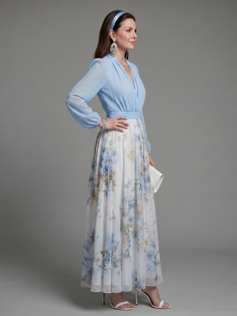 Augusta | Vestido Maxi Floral de Cuerpo Transparente con Escote en V