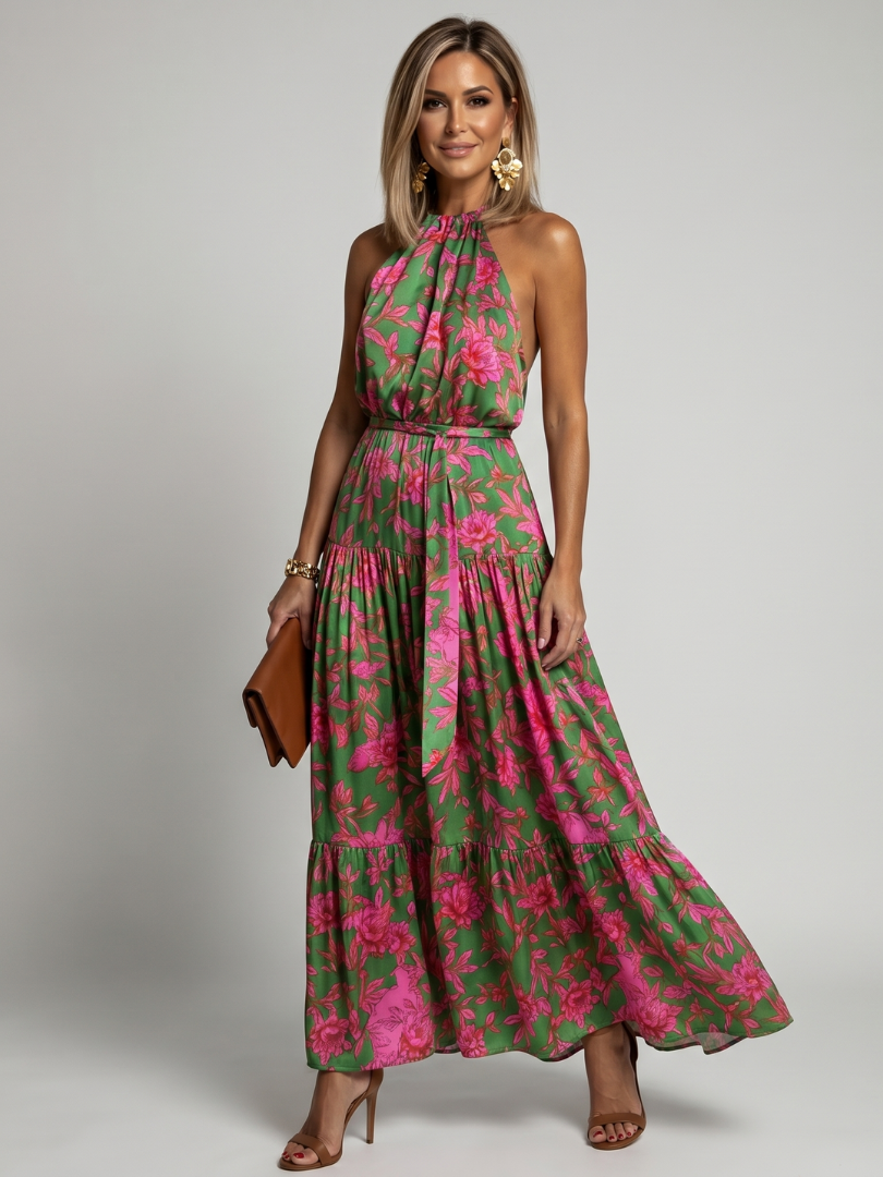 Rowen | Vestido Midi con Escote Halter Drapado