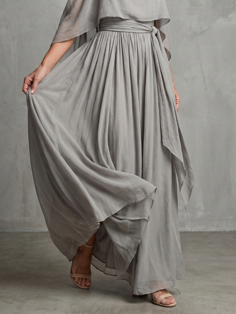 Marisol | Conjunto de Top de Hombros Descubiertos con Capas y Pantalones de Pierna Ancha