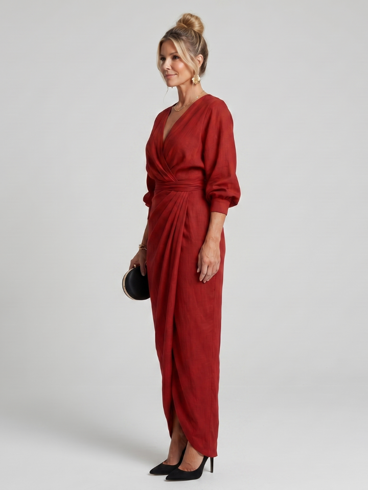 Fábula | Vestido Midi de Manga Larga con Cuerpo Envolvente