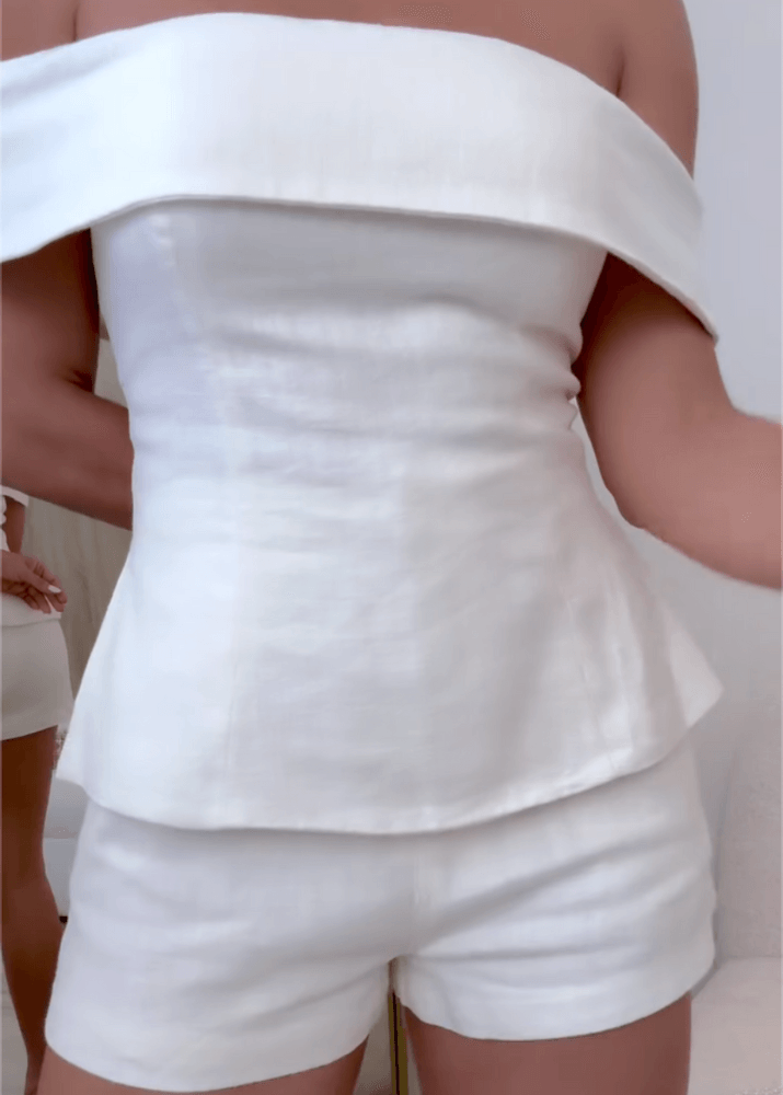 Traje de dos piezas de algodón y lino Liam Blanco
