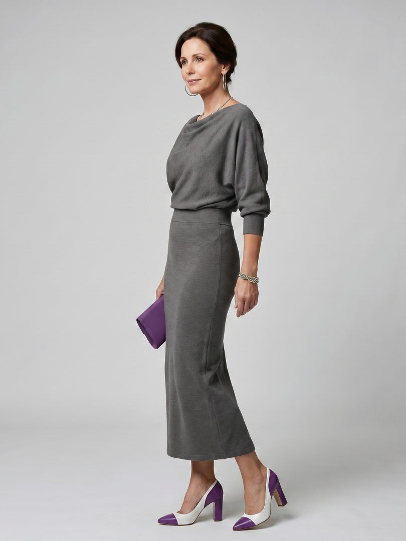 Romy | Vestido Midi Ceñido con Escote Drapado
