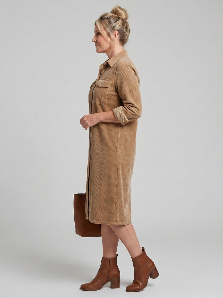 Pema | Vestido Midi de Manga Larga con Bolsillos