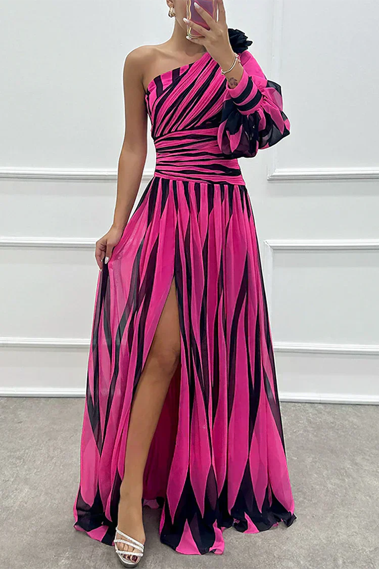 Ellis & Johnson™ | Elegante Vestido Maxi a Rayas de Un Hombro