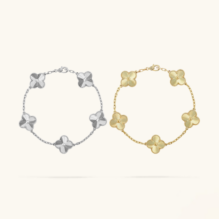 Conjunto de Pulseras de Trébol de 2 Piezas - Plata y Oro