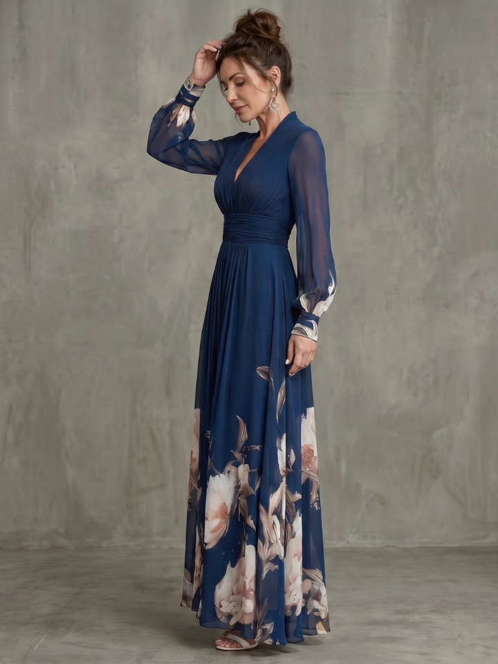 Ziva | Vestido Maxi con Mangas Plisadas y Transparentes