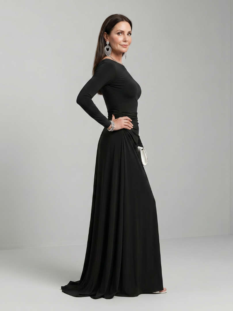Gyram | Vestido Maxi Fluido de Manga Larga con Escote Barco