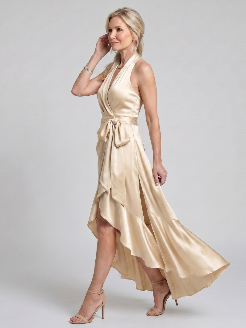 Honora | Vestido midi asimétrico con escote halter