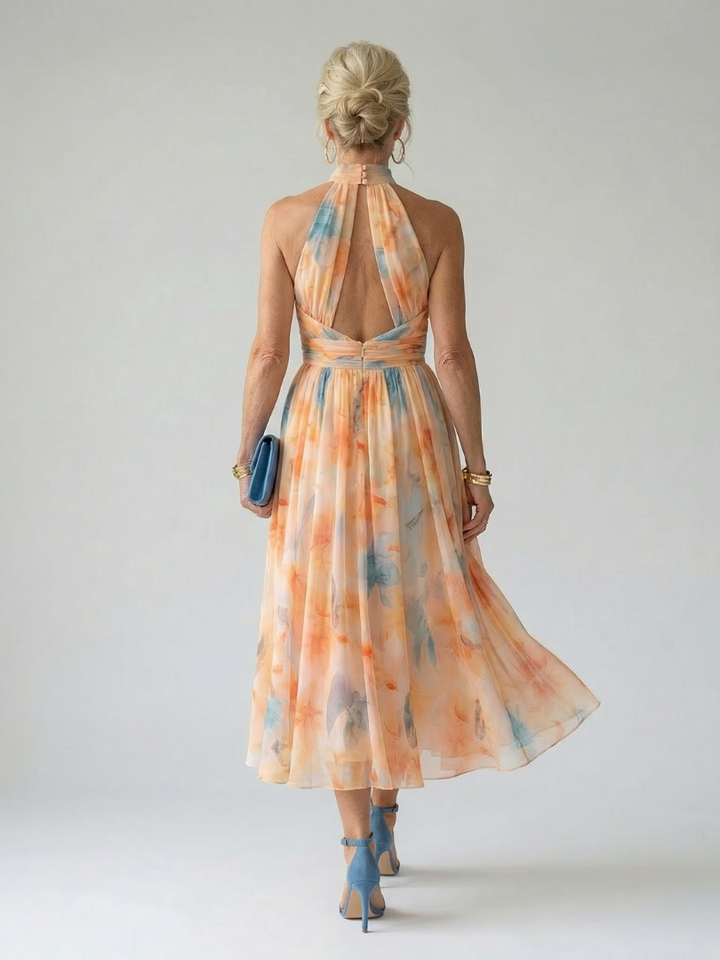 Ellis & Johnson™ | Vestido Midi Suave con Cuello Halter