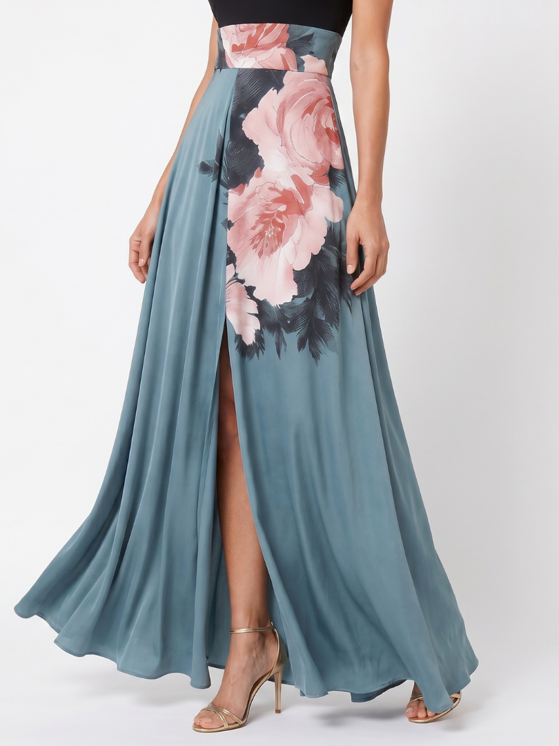 Olympas | Vestido Maxi Floral con Cuerpo Halter