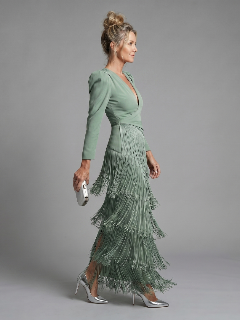 Samara | Vestido Midi de Manga Larga con Flecos Suaves