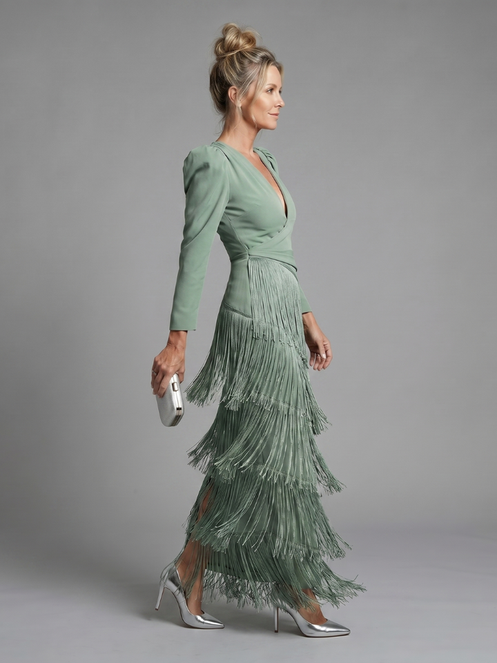 Samara | Vestido Midi de Manga Larga con Flecos Suaves
