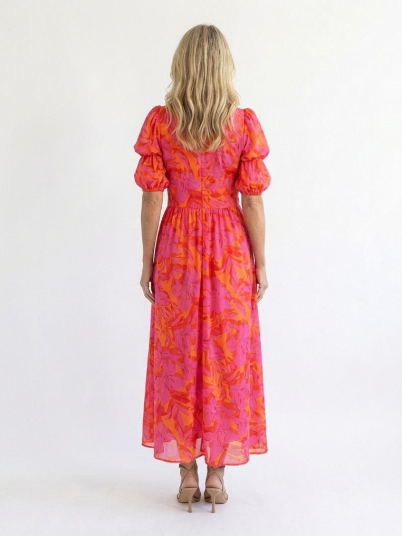 Ellis & Johnson™ | Vestido Midi de Manga Abullonada con Escote en V Floral