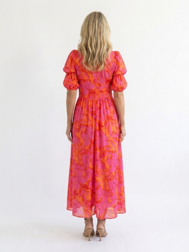 Ellis & Johnson™ | Vestido Midi de Manga Abullonada con Escote en V Floral