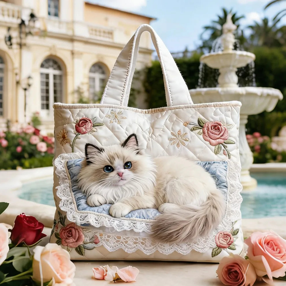 Kit de Gato Jardín de Rosas | Tote Acolchado Artesanal