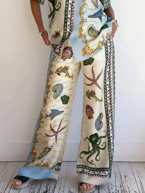 Conjunto de Impresión Floral en Tonos Marinos