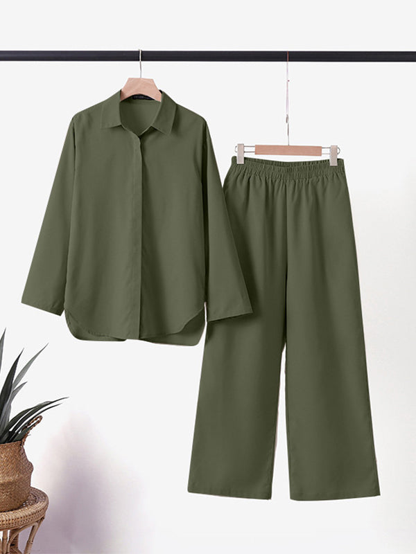 Denice™ Elegante Conjunto Casual de Dos Piezas | Camisa de Botones Suelta y Pantalón Amplio