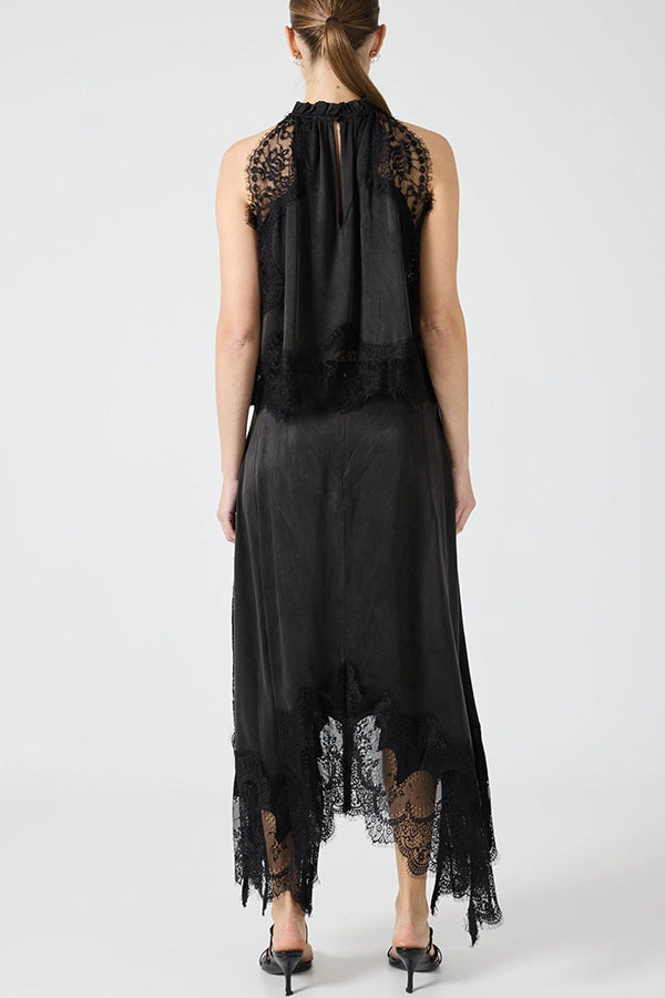 Conjunto de Top de Encaje Plisado Isabella + Falda con Abertura Irregular