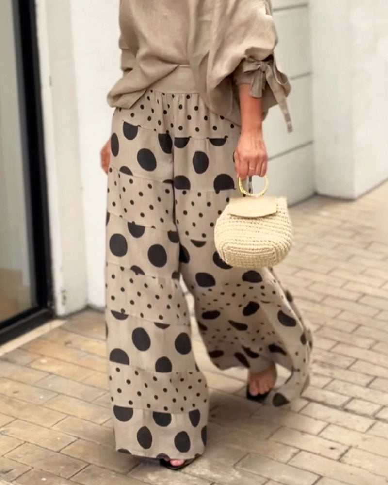Conjunto de Top Casual con Hombros Descubiertos y Pantalones Estampados Samantha