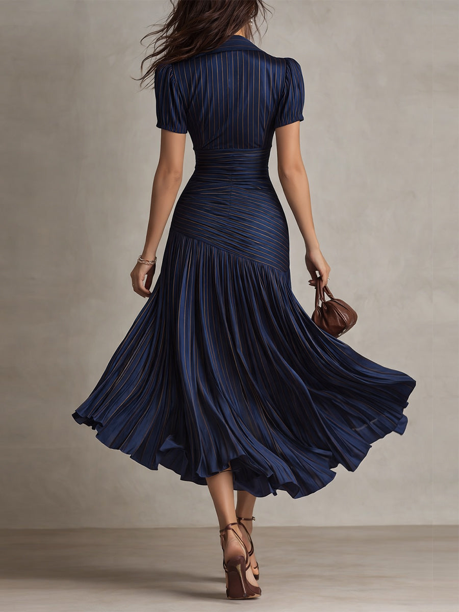 Adriana - Vestido midi satinado con rayas vintage