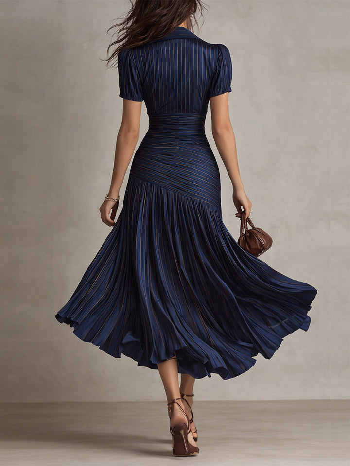 Adriana - Vestido midi satinado con rayas vintage