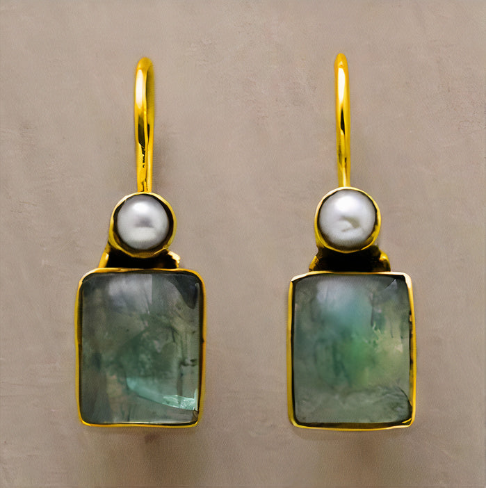 Pendientes de Perlas con Incrustaciones de Piedra Verde Vintage